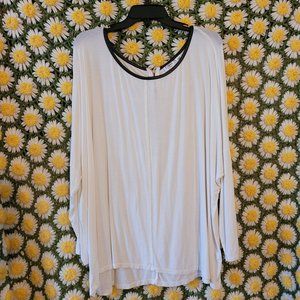 White Blouse with Faux-Leather Trim